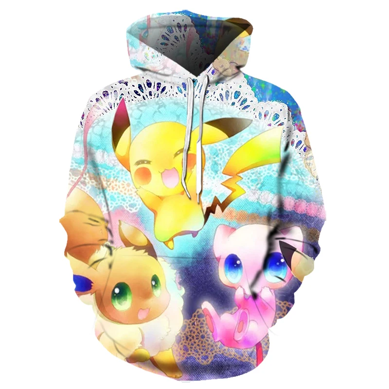 Новинка 2019 года толстовки с капюшоном покемоном Пикачу Eevee 3D забавные детские в