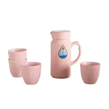 

5Pcs Embossment Ceramic Kettle + Cups Boiled Teapot Set