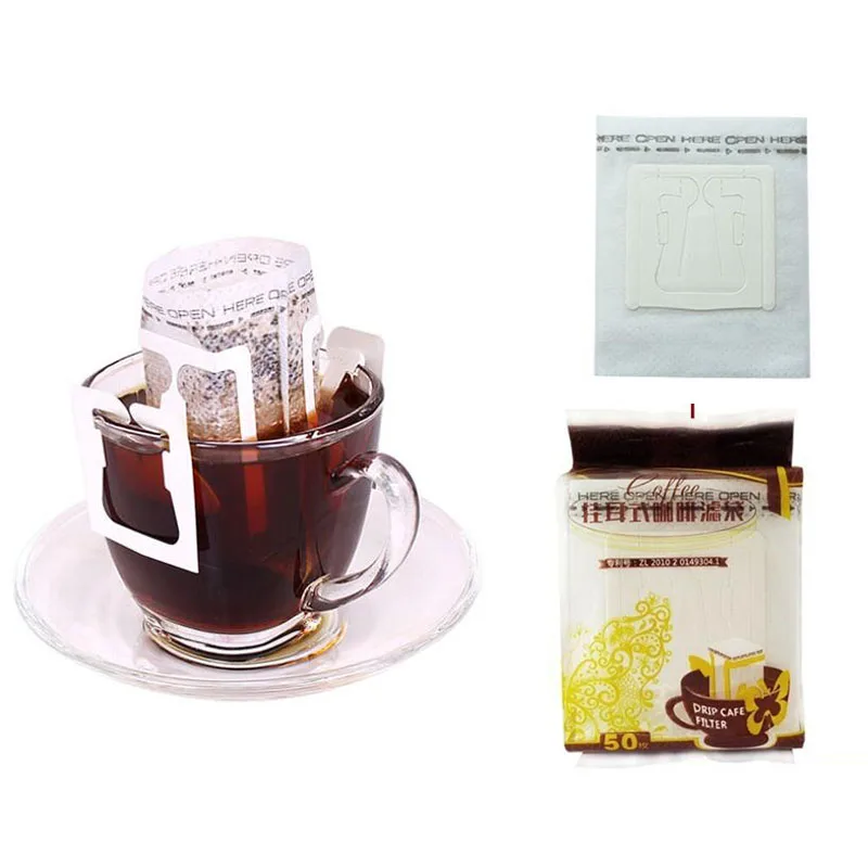 50pcs/Pack Portable Drip Coffee Filter Bag Home Office Travel DIY Hanging Ear Style Coffee Filters Paper