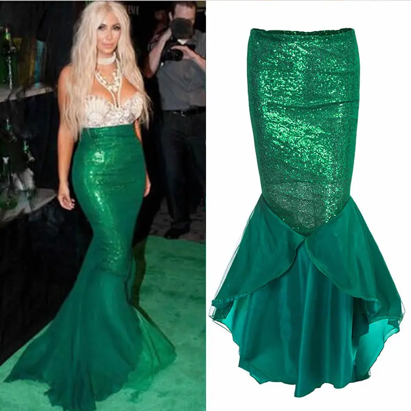 Europe And America Mermaid High Waist Sequins Women Plus Size Maxi Long Sexy Trumpet Bodycon Skirt