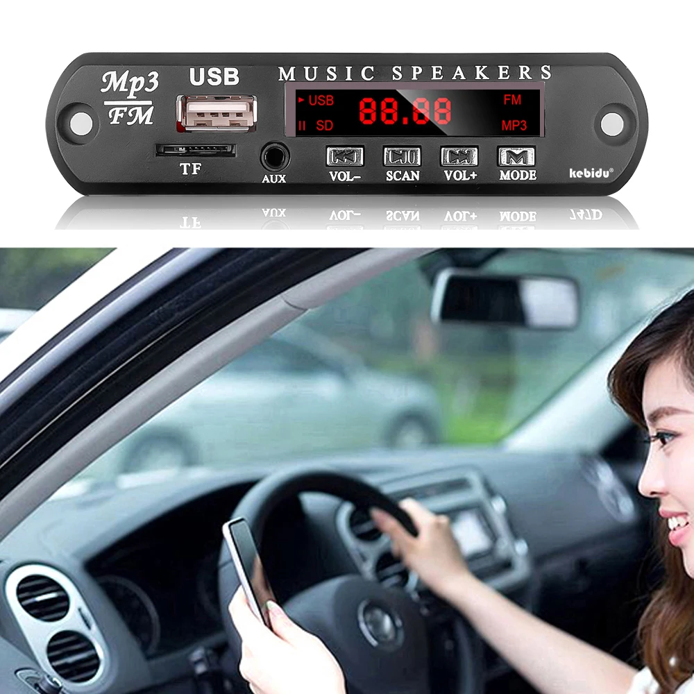 Kebidu 5 в 12 В DC TF FM радио аудио mp3 плеер AUX 3 мм MP3 модуль декодер плата USB Блок питания