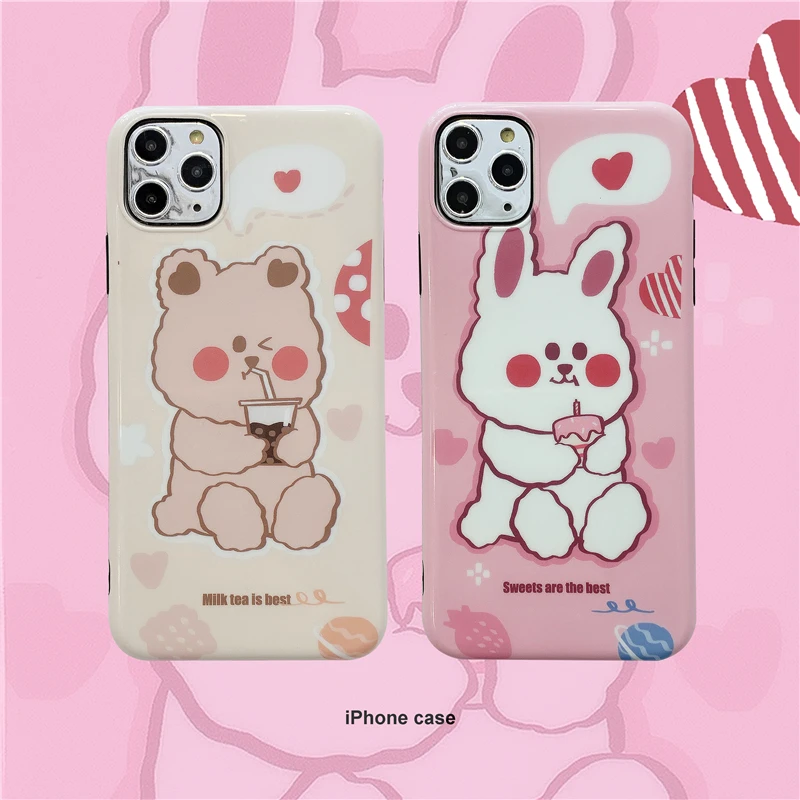Чехол для телефона с изображением розового кролика для Iphone 11promax X Xs Max, глянцевый чехол для Iphone 7, 8 plus, мягкий чехол IMD для девочек