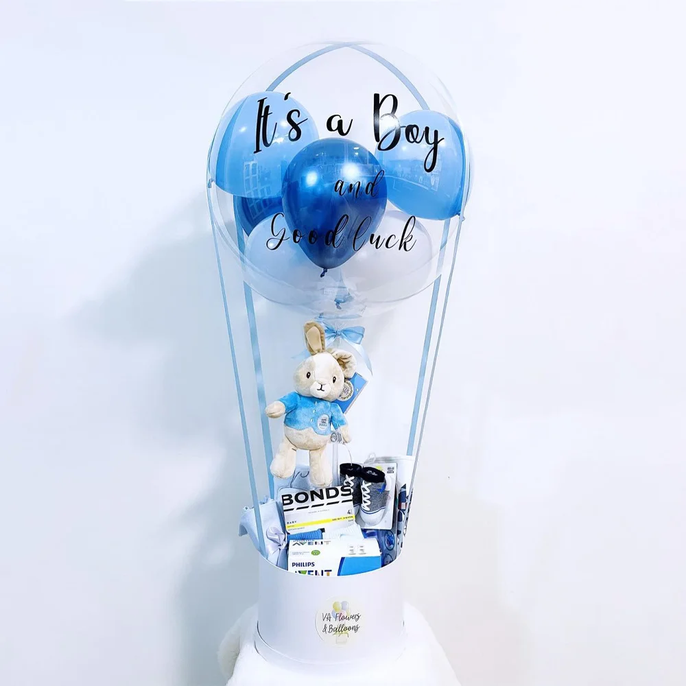 Cesta de regalo personalizada para Baby Shower, caja de revelación de  género, bandeja única, galletas de flores, globo aerostático, bienvenido al  mundo, Niña y niño - AliExpress, image size:1000x1000