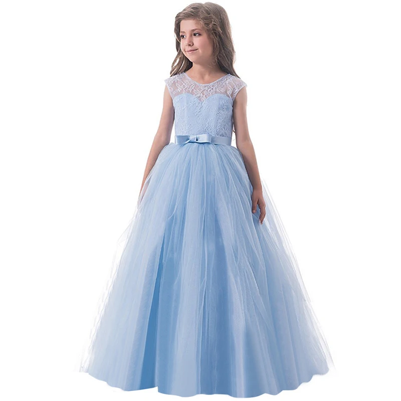 Детские платья для девочек; красное нарядное бальное платье для рождественской вечеринки; Длинные Пышные Платья из тюля для девочек; Детские костюмы принцессы - Цвет: Blue 2