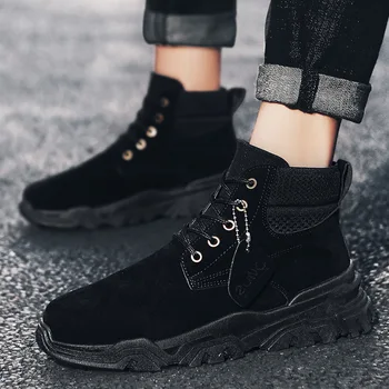 

YEELOCA New Autumn Winter Motorcycle Boots British Style High-top Socks Mouth Men's Boots Tooling Shoes Plus Velvet Cotton Shoes