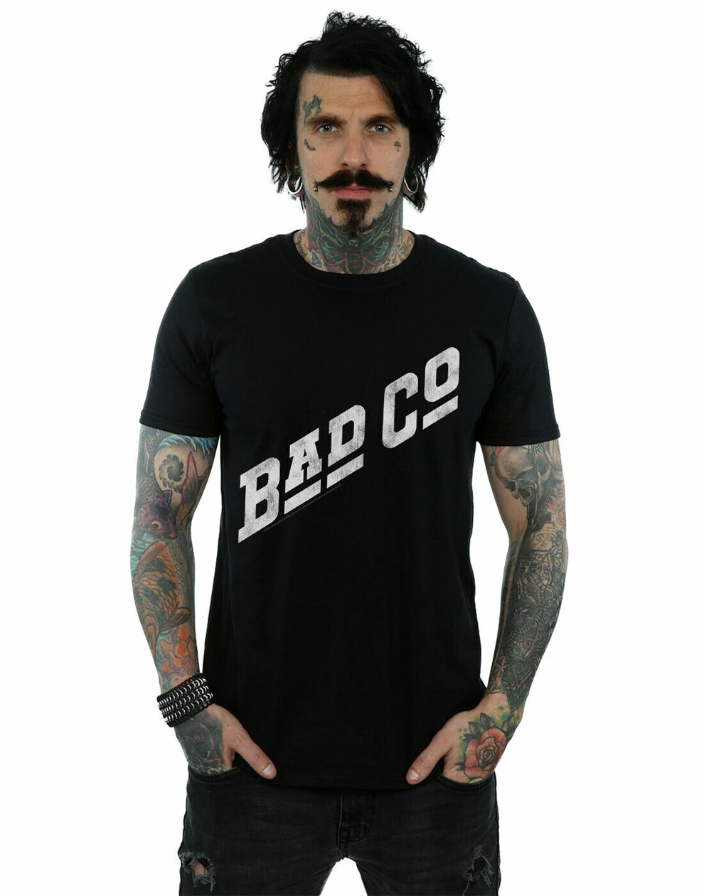 Bad Company Men'S Distressed Logo T-Shirt Loose Plus Size Tee Shirt | Мужская одежда