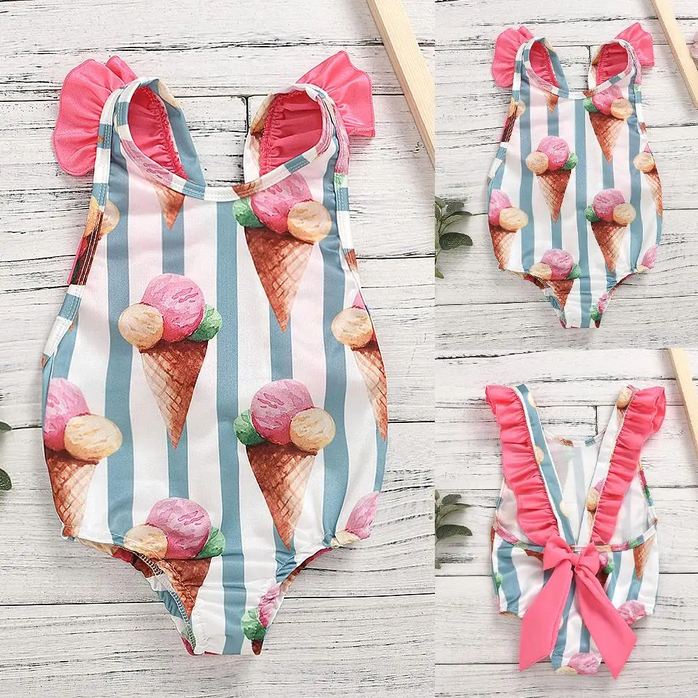 

LOOZYKIT 1-4Y Infant Kids Baby Girls Romper Swimwear Ice Cream Print Swimsuit For Girls Swimming Children Bathing Suit