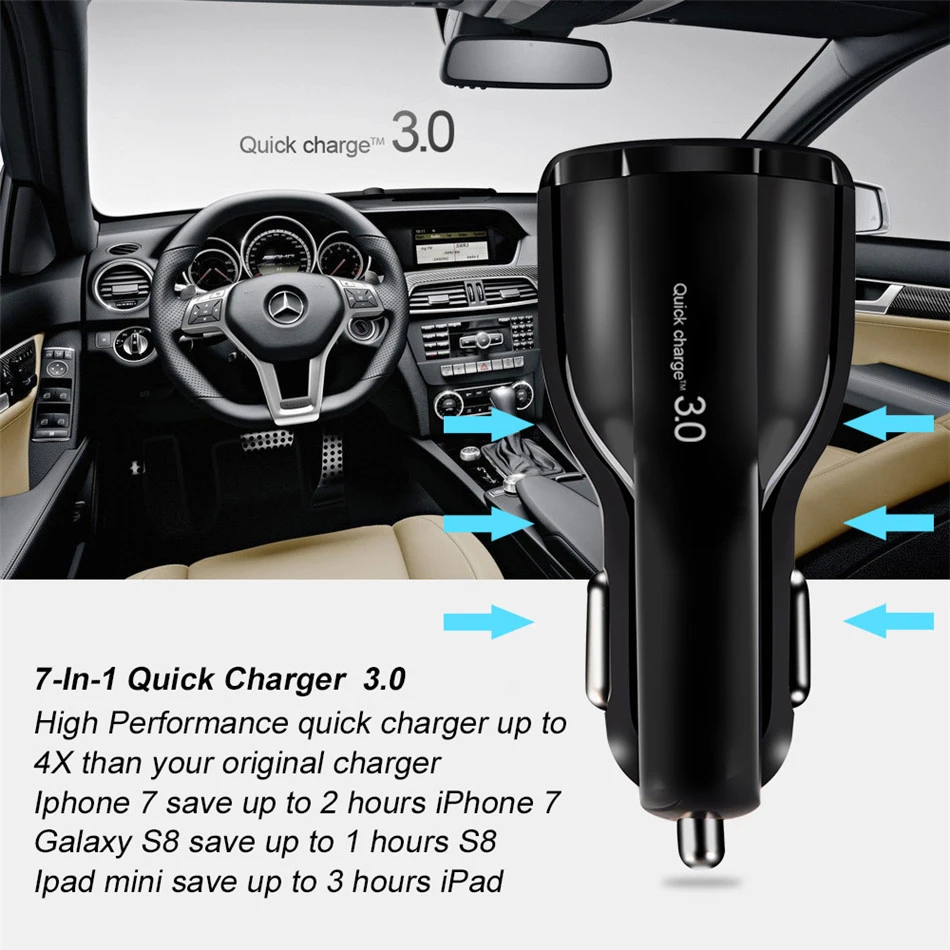 Автомобильное зарядное устройство ROCK Quick Charge 3,0 QC 3,0 Быстрая зарядка type C зарядное устройство для телефона s 2 порта USB быстрое автомобильное зарядное устройство для iphone samsung