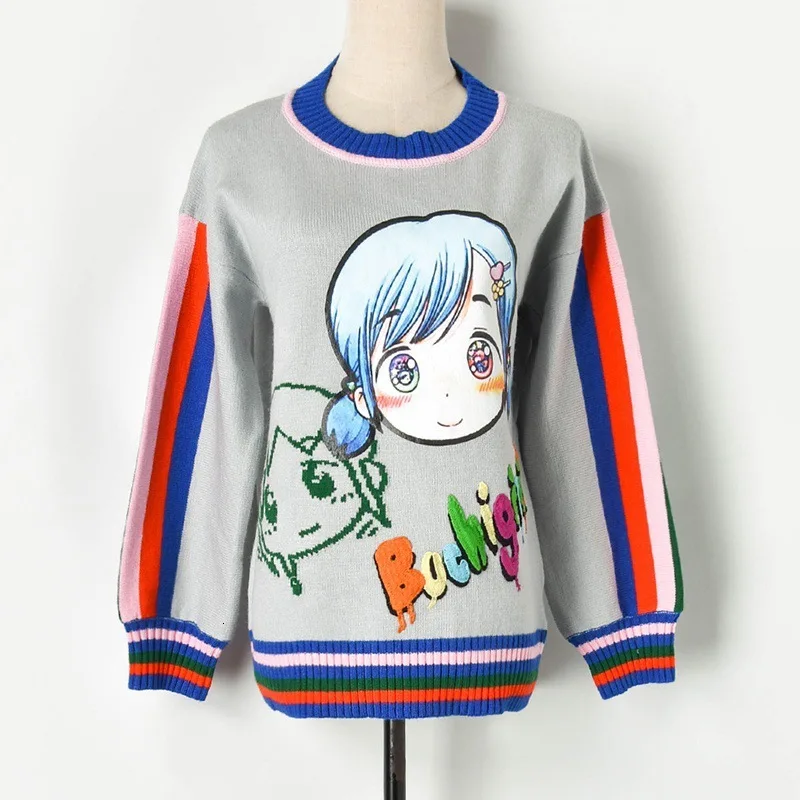 girl) sweater Высококачественный вязаный свитер с длинными рукавами в Вертикальную Полоску с вышивкой для девочек Z90796, модель года - Цвет: girl) sweater