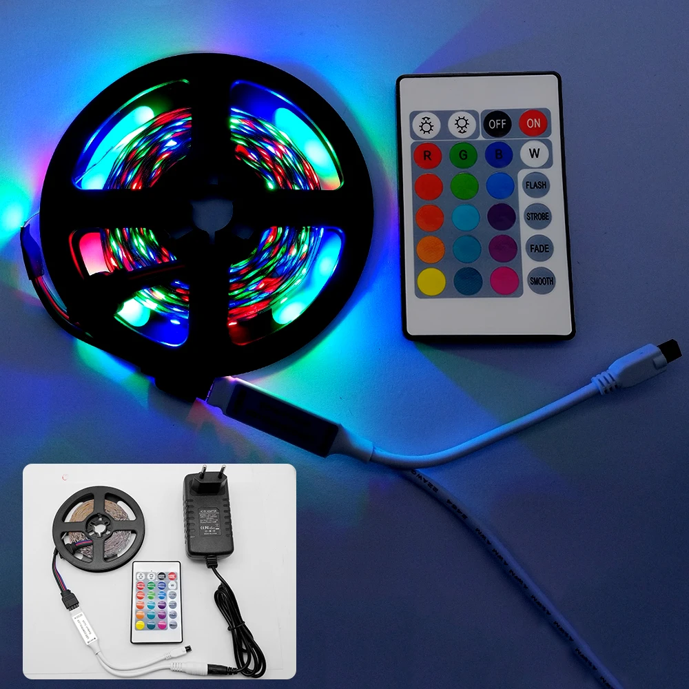 H1783464a6cf74efe9da9c1415b7ecef5T 5 meter 300Leds Non-waterproof RGB Led Strip Light 2835 DC12V 60Leds/M Flexible Lighting Ribbon Tape +24key Controller fita led