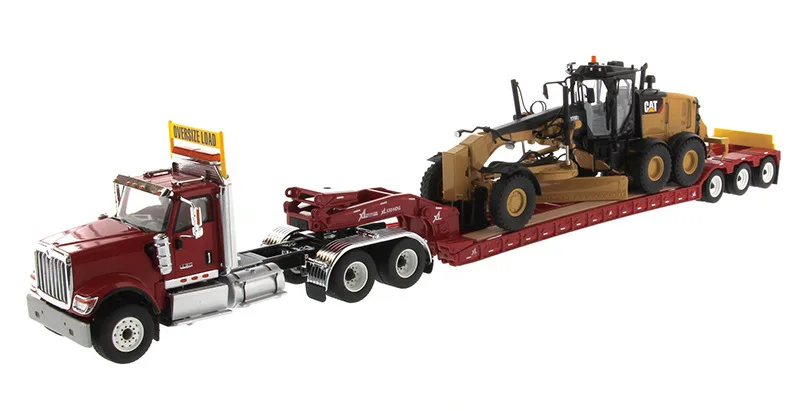 

DM New Style 1/50 Alloy Trailer Model Universal Hx520 Mop Head CAT 12m3 Grader Set 85598
