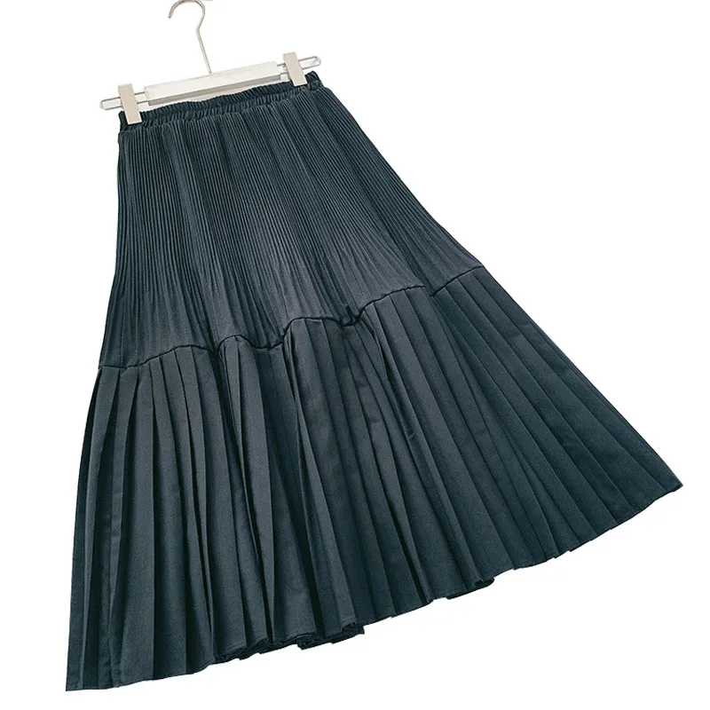 Новая комбинированная плиссированная юбка Женская средней длины осень и зима Высокая талия шоу тонкая трапециевидная длинная юбка темперамент Нижняя юбка