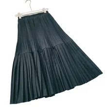 Новая комбинированная плиссированная юбка Женская средней длины осень и зима Высокая талия шоу тонкая трапециевидная длинная юбка темперамент Нижняя юбка