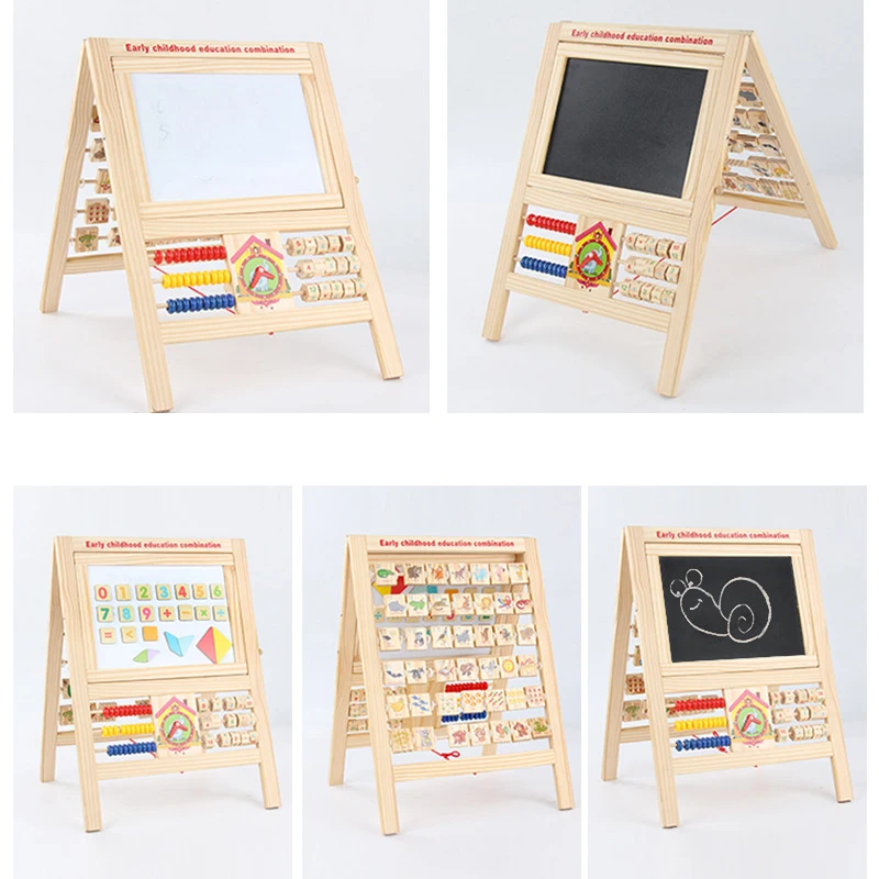 Детские деревянные игрушки Монтессори, многофункциональный блокнот для рисования, Обучающие Развивающие игрушечные часы, счеты из бисера, познавательные детские математические игрушки