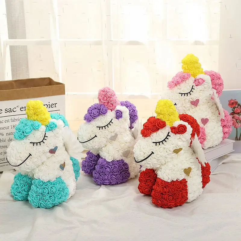 

Dropshipping Creative Rose Unicorn PE Foam Flower Unicorn For Girlfriend Children Gift Artificial Flower Decor Unicorn Doll