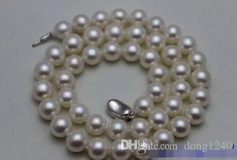 

High quality round white freshwater pearl necklace 9-10mm17INCH "handmade" alloy