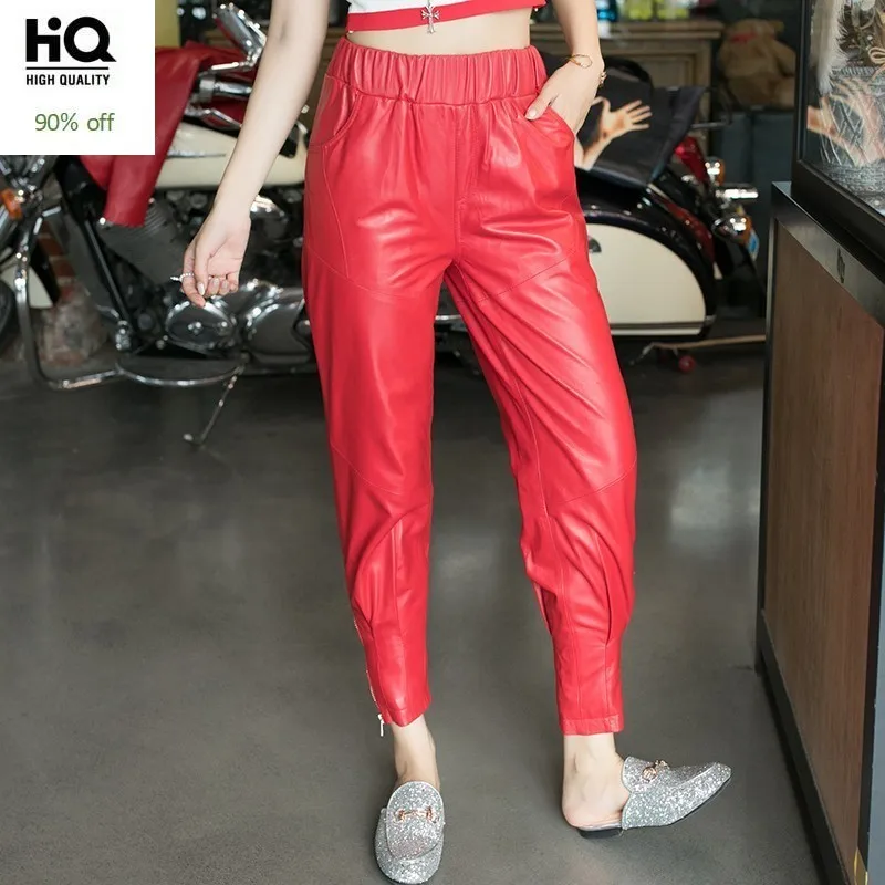 Elastische Taille Slanke Koreaanse Herfst Winter Womens Harembroek Echt Leer Straat Schapenvacht Vrouwelijke Enkellange Broek Plus Size Elastische Taille Slanke Koreaanse Herfst Winter Womens Harembroek Echt Leer Straat Schapenvacht Vrouwelijke Enkellange Broek Plus Size