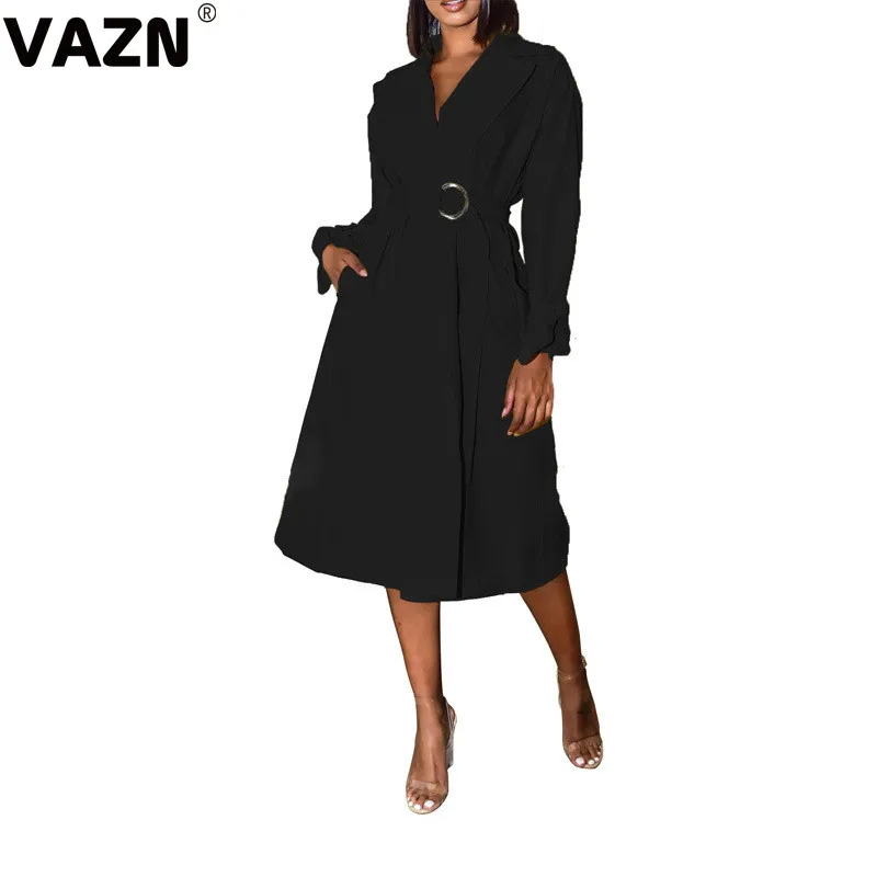 Black VAZN, новинка,, повседневное женское длинное платье, винтажные вечерние мини-платья трапециевидной формы со средним рукавом - Color: Black