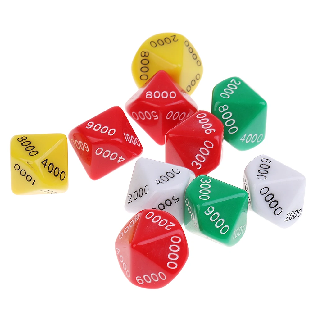 Set of 10 Pieces Acrylic 10-sided D10 Spot Dice for Casino Poker Dice Guessing Games Dungeons D&D Role Playing Game Toys DIY