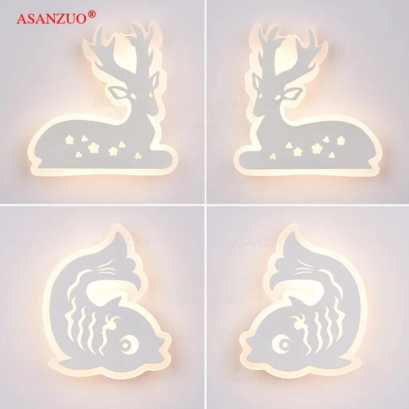 LED Animal Shape Acrylic Wall Lamp Home Corridor Balcony Night Lighting Baby Kids Cute Cat Sleep Lamps