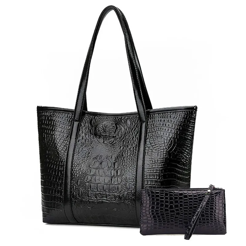 

Women's bag large-capacity crocodile pattern handbag 2019 new brand designer design lady shoulder bag black main