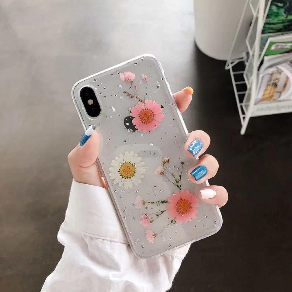 Настоящие сухие цветы чехол для телефона для iPhone X 7 8 Plus прозрачный мягкий ТПУ красивый прессованный задний Чехол для iPhone 11 11 Pro Max - Цвет: 16