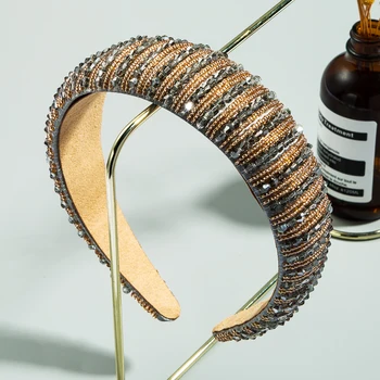 

Delicate Full Crystal Designer Headband for Woman Luxurious Hand Made Sead Beads Padded Wide Hair Band Bridal Wedding Headpieces