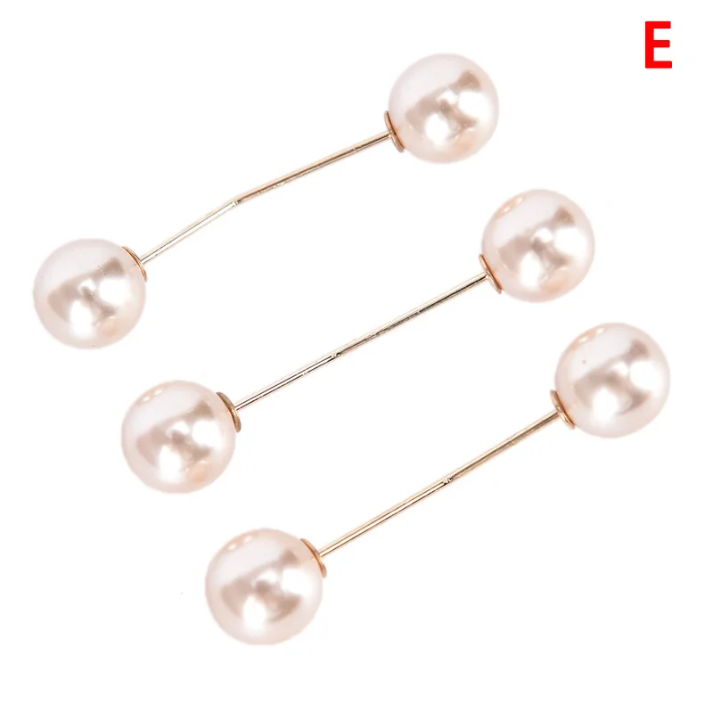 E 3Pcs/set Sweater Collar Needle Safety Brooch Simple Double Pearl Brooch Pins Clothing Accessories Brooches For Women - Окраска металла: E