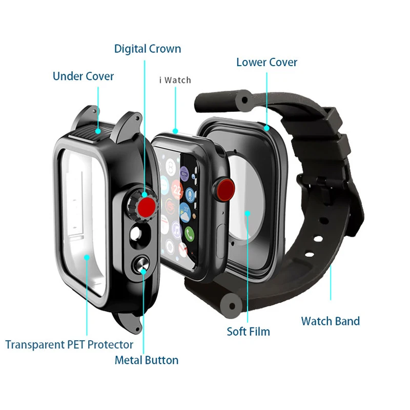 IP68 Watchproof Обложка для наручных часов, ремешок для Apple Watch Series 5 4 40/44 мм камуфляж каучуковый ремешок для Apple Watch Series 3 2 1 браслет CAMO
