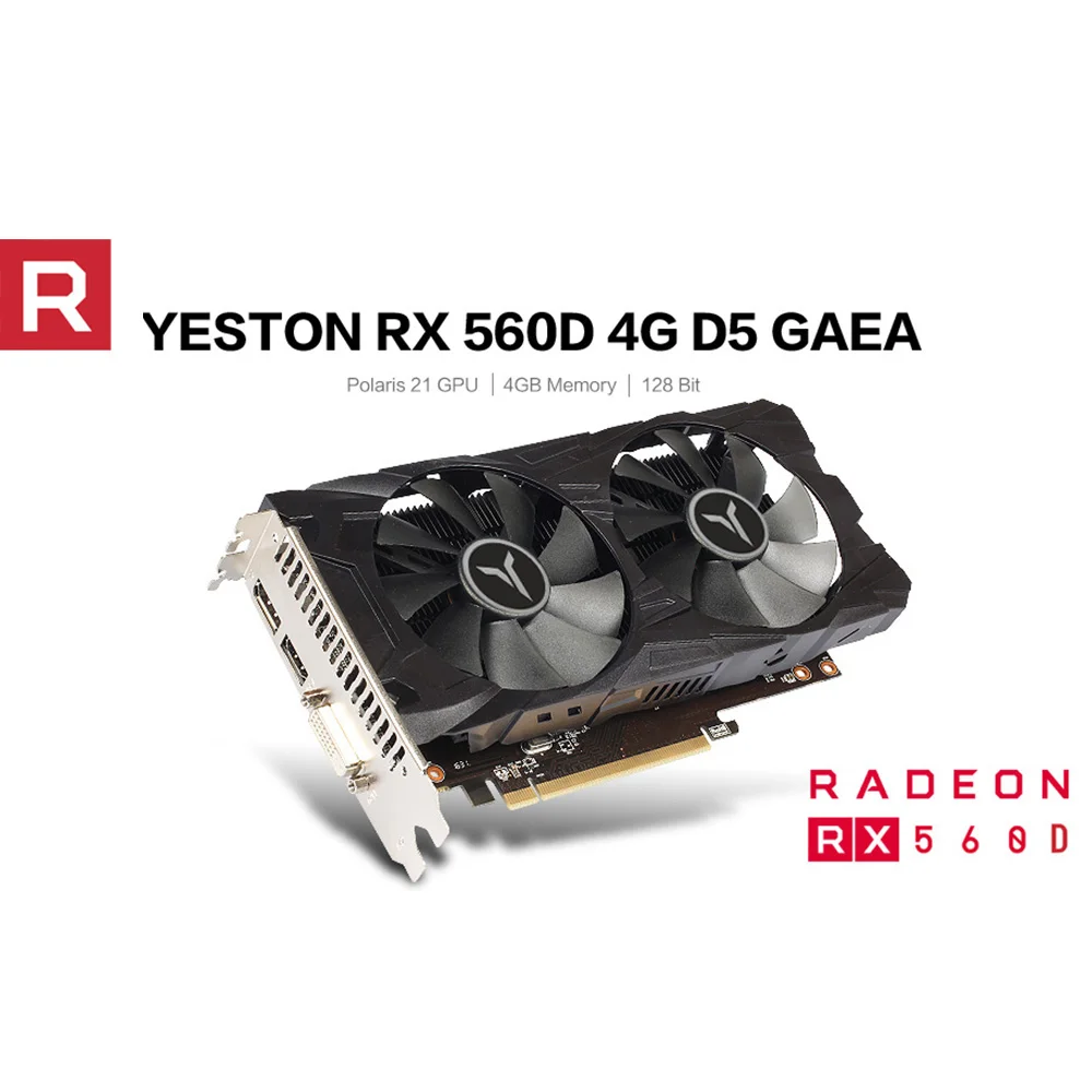Yeston RX 560 D RX560D 4G D5 GAEA графическая карта, видеокарта с двойным вентилятором охлаждения 4 Гб памяти GDDR5 128bit DP+ HD+ DVI-D Радиатор GPU