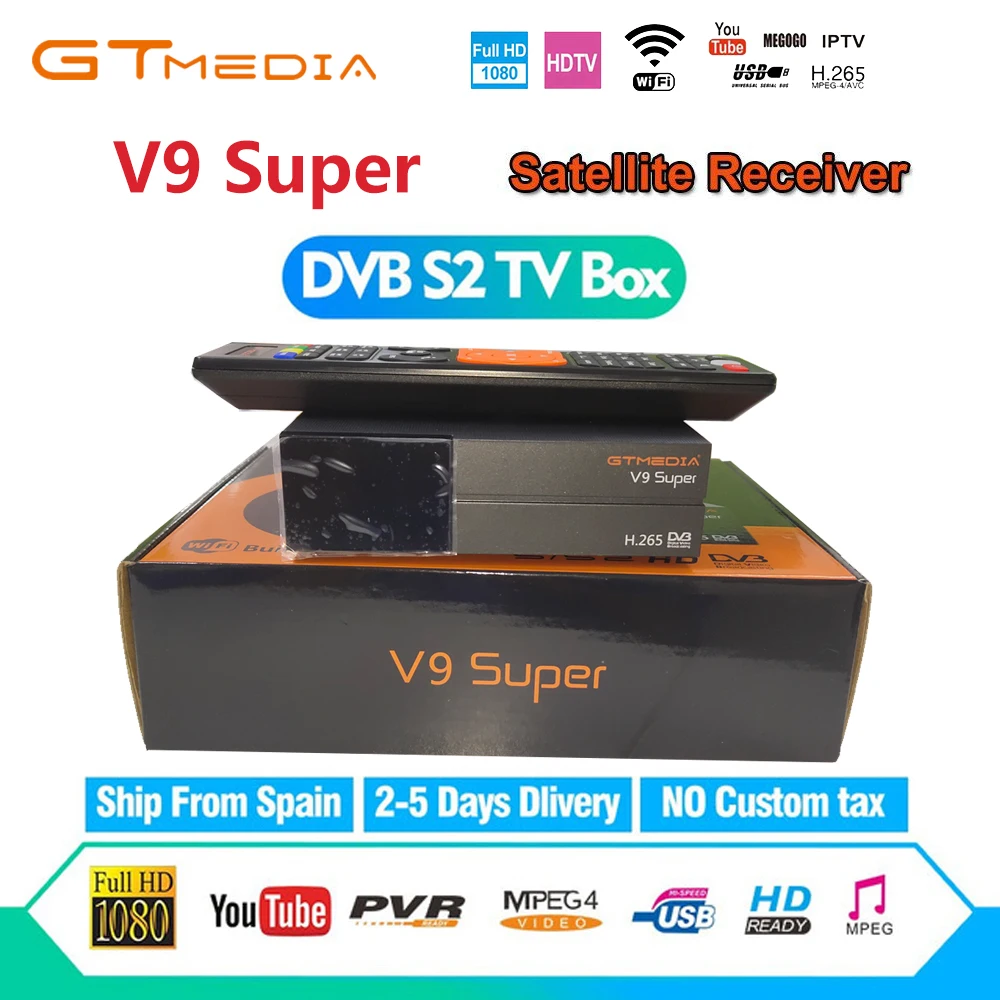

Satellite Receiver 1 YEAR CCCAM Gtmedia V9 Super Power by free sat DVB-S2 Built-in WIFI h.265 wifi internal powervu set top Box