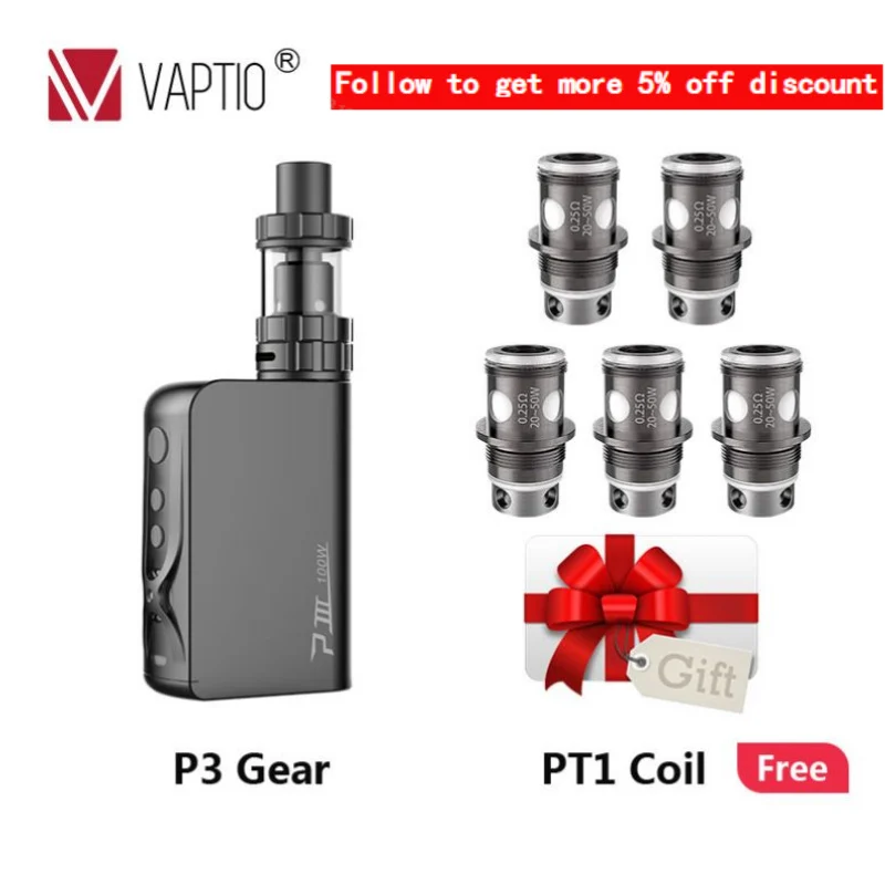 1 Набор Vaptio P3 GEAR vape с встроенной батареей мощностью 100 Вт 3000 мАч 2 0 мл|Системы