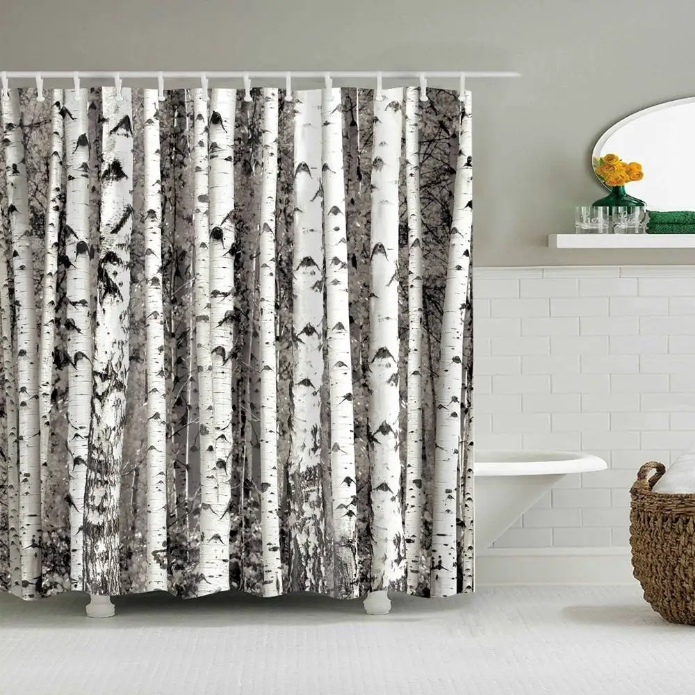 

Dafield Tree Shower Curtain Artwork for Bathroom Home Fabric Picture Print Black Grey Yellow Colored Autumn