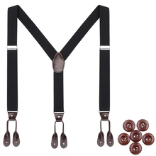 

Men's Vintage Leather Suspenders Black 3.5cm Wide Y Back Button End Adjustable Elastic Trouser Braces Strap Belt Father Dad Gift