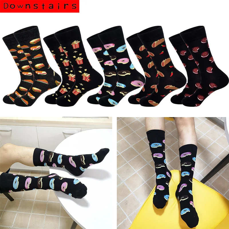 

Downstairs Food Men's Socks Pizza Cake 2019 Autumn New Arrived Cotton Hip Hop Streetwear Dress Happy Socks Sloth Kaos Kaki