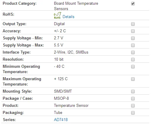 Температурный датчик для монтажа на плате s 1CH IEC W/ON-CHIP 10B TEMP sensor IC AD7418ARMZ