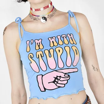 

2020 Summer Women Tops Cotton Print Bandage Strappy Casual Sleeveless Women Cropped Tee Shirt