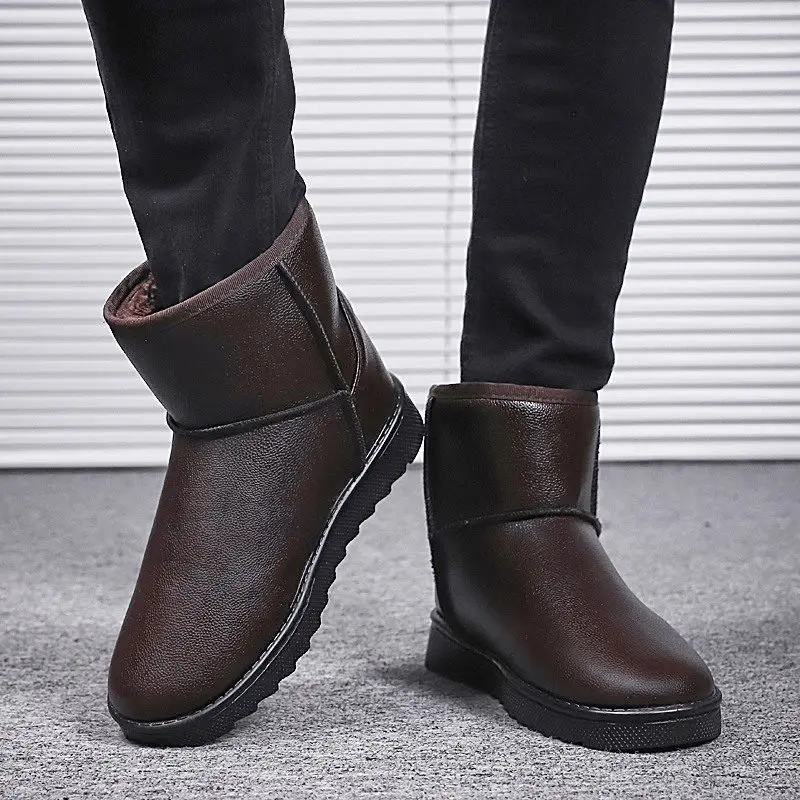 WWKK/Новинка года; модные мужские ботинки; водонепроницаемые кожаные зимние ботинки; зимняя обувь; сохраняющая тепло мужская обувь на меху; уличная плюшевая обувь
