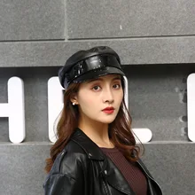 Женская искусственная кепка газетчика Зимняя шляпа художника модель лоскутное берет с козырьком Casquette Muts Czapka cap pelli Cleareance шляпа темно-синего цвета