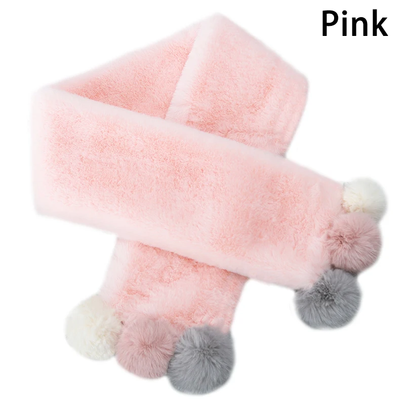 Зимний милый детский шарф шарфы для мальчиков и девочек детский шарф с искусственным кроличьим мехом и помпоном шарфы-кольца - Цвет: Розовый