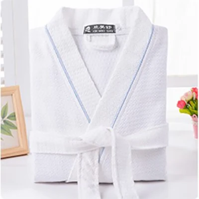 Cotton Men Solid Color Full Sleeve Sleep Lounge Robes Mens Waffle Long Dressing Gown Kimono Male Bathrobes Men Sleepwear - Цвет: Blue Ribbon