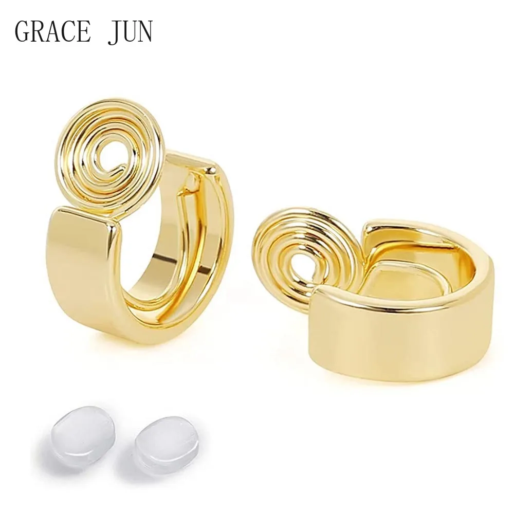 GRACE JUN Hot Sale Mosquito Coil Clip on Earrings Women Girls Fashion Korean Style Gold Color No Pierced Cuff Hoop Earrings New