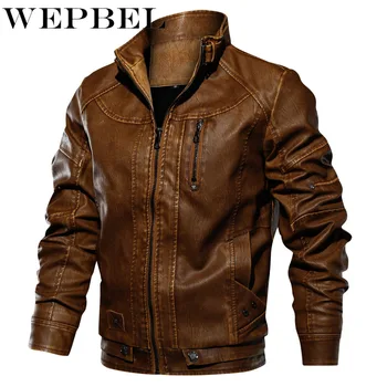 

WEPBEL New Autumn and Winter Fashion Warm Motorcycle Leather Jacket for Men Zipper Casual Winter Woolen Thicken Coat