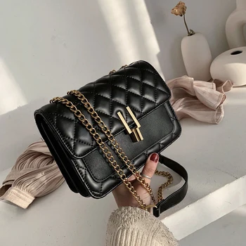 

Quilted PU Leather Crossbody Bags For Women 2020 Mini Shoulder Messenger Bag Fashion Chain Handbags and Purses