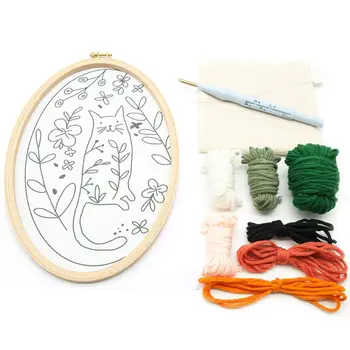 

DIY Unfinished Embroidery Poked Kit Cat Punch Needle Cross Stitch Material Bag