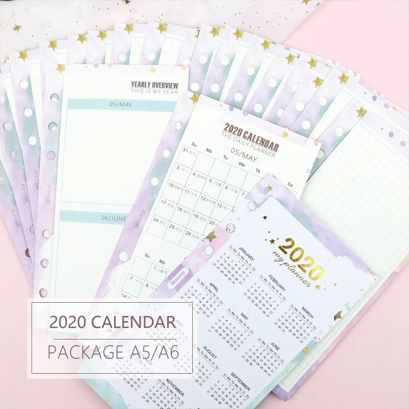 

MyPretties Fantasy 2020 Calendar Yearly Monthly Planner Refills A5 A6 Three Fold Filler Papers for 6 Hole Binder Organizer