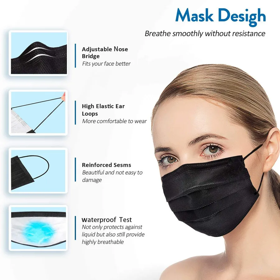 10-200PCS Black Face Mask Adult Disposable Mouth Mask Desechables Mascarillas Negras Quirurquijas Masque Chirurgical Mascara disposable face mask