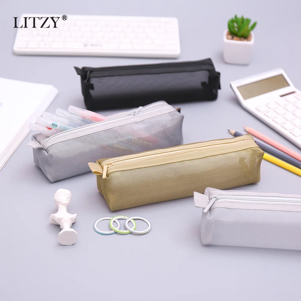 

Cute Mesh Pencil Case Large Capacity Pencil Bag Nylon Transparent Pen Case For Boys Girls Gift School Office Supplies Stationery