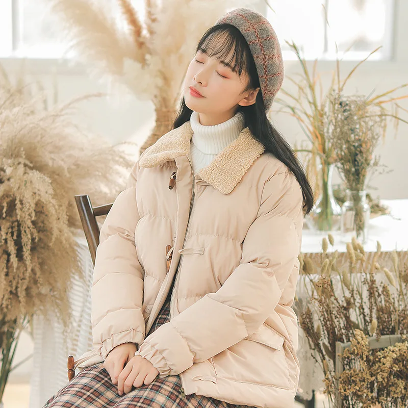 

Hipster Autumn & Winter Thick down Coat Women's Lamb Fur Collar Cotton Coat Students Short Coat