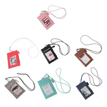 

Women Business Card Holder Wallet Men PU Leather ID Cards Holders Case Neck Strap Lanyard Ladies Fashion Mini Slim Wallets Y5GC